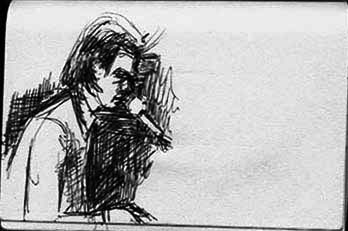 A pen drawing of Nick Cave at the Park West